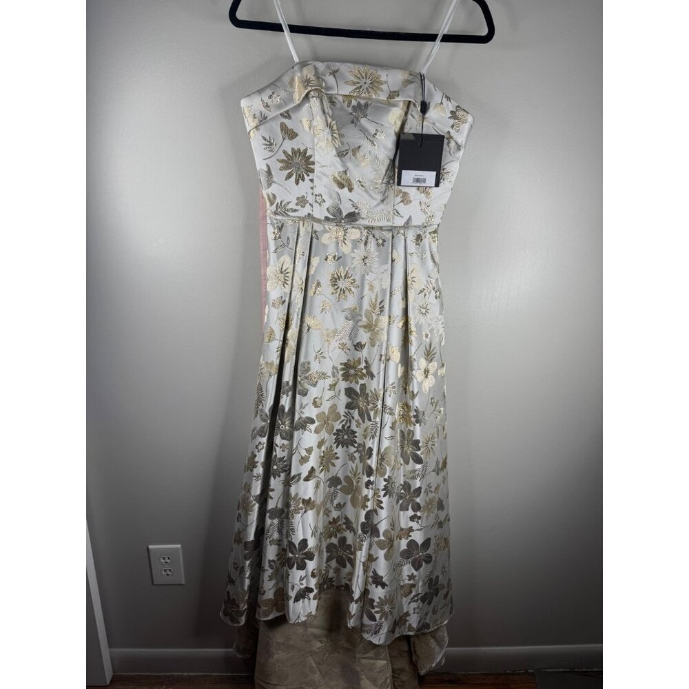 NWT MAC DUGGAL 49619 Brocade Strapless Golden Floral High Low Gown Size 4 - Picture 4 of 6